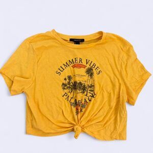 Forever-21 Women's Yellow and Black Crop-top